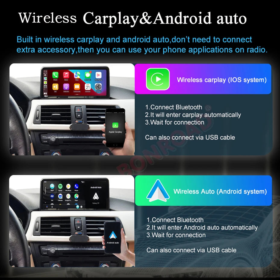 10.25'' Wireless Carplay Multimedia Display Screen Android Auto Radio For BMW 1/2/3/4 Series F20/F21/F22/F30/F31/F32/F33/F34/F36